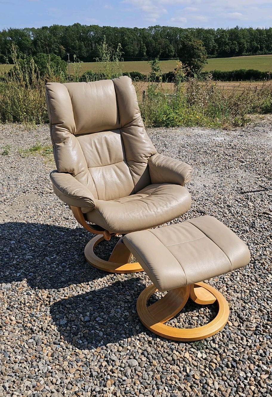 John Lewis Ekornes Stressless Style Chair With Footstall Beige Leather