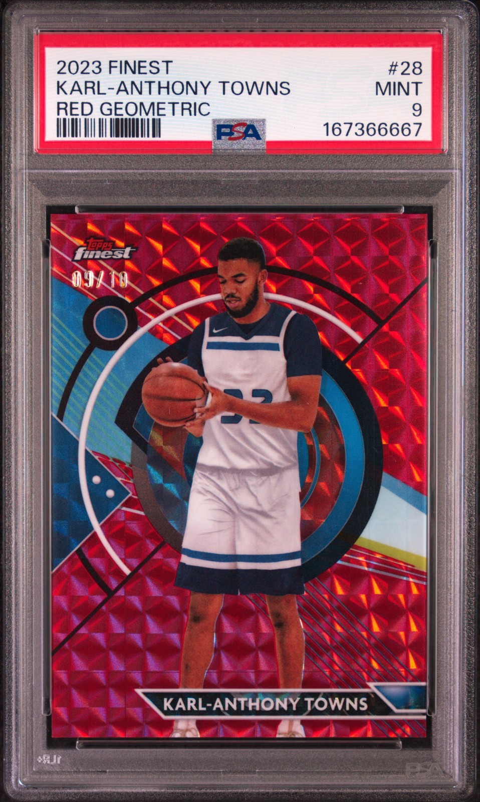 2023 TOPPS FINEST 28 KARL-ANTHONY TOWNS RED GEOMETRIC PSA 9