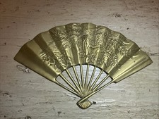 Brass Decorative Fan Wall Hanging Made In Taiwan Vintage Phoenix Dragon MCM