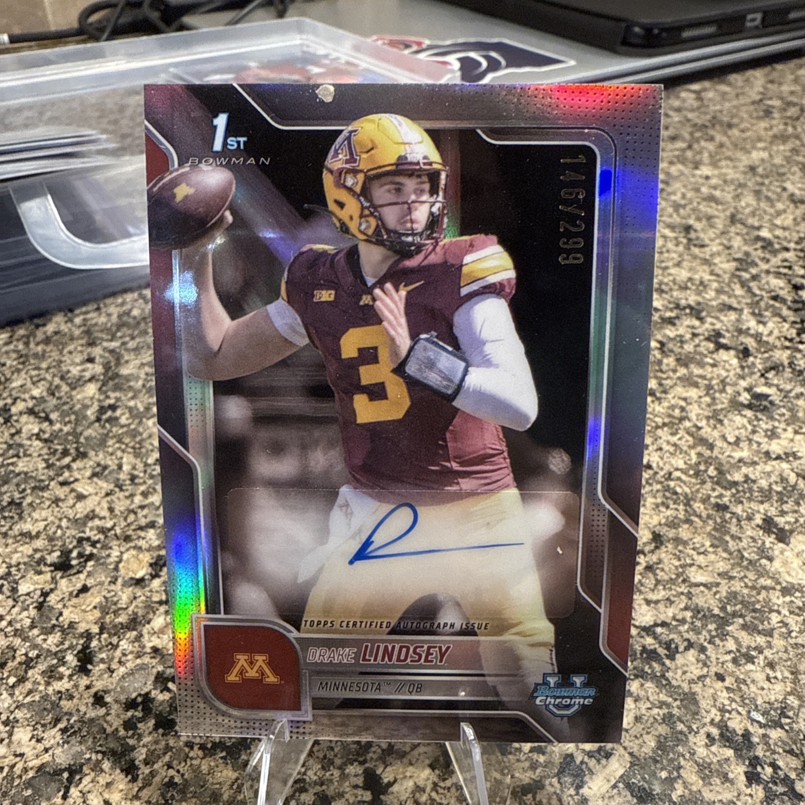 2025 Bowman Chrome University Drake Lindsey, Minnesota 1st AUTO Refractor /299