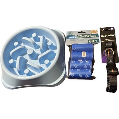 Set Of 3 Dog Slow Feeder Bowl Dog Waste Bags Dog Collar 