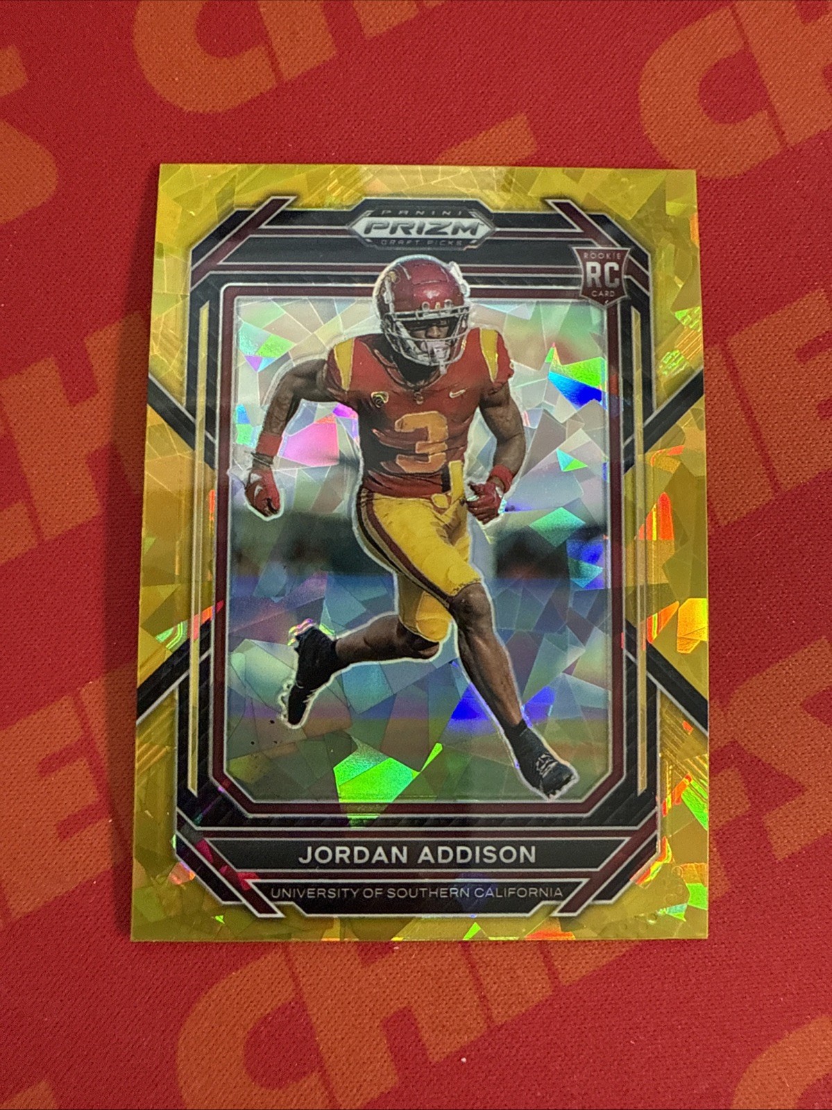 Jordan Addison 2023 Panini Prizm Draft Picks Gold Cracked Ice Rookie Card #136