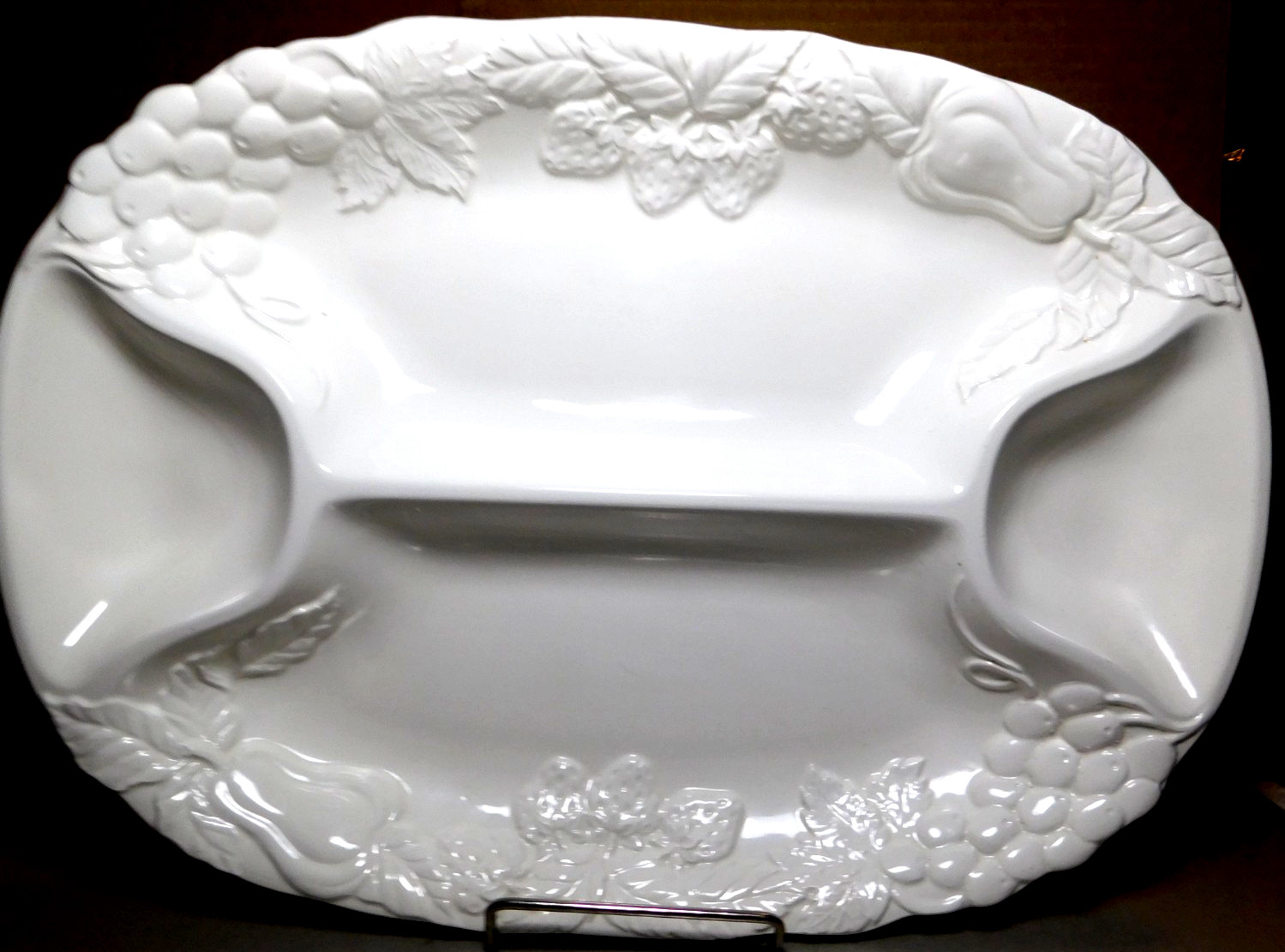 Himark~Orchard Collection White Four Section Oval Serving Platter Fruit Motif