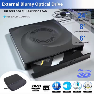 Externes Blu-ray Laufwerk für Laptop PC Windows 11 10 Mac BD/CD/DVD -/+RW