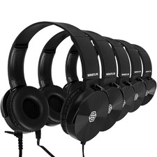 Classroom Headphones Bulk 5 Pack, Student On Ear Color 5-Pack, 5-Pack Black