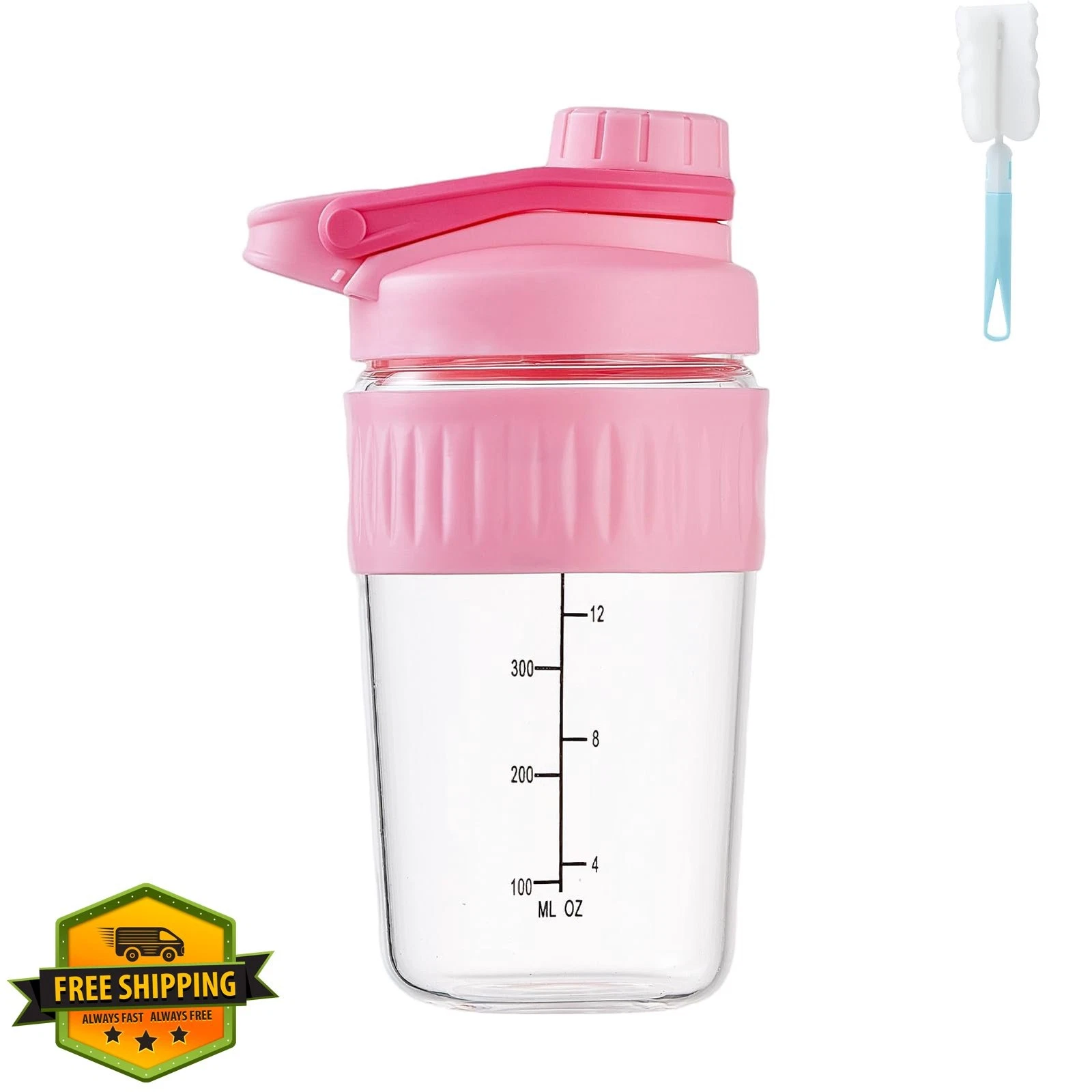 Pink 16oz Glass Shaker Bottle Protein Powder Blender Cup with Ball
Opens in a new window or tab