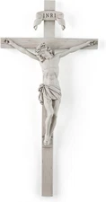 BC Catholic Crucifix Wall Cross, 10" H Jesus Christ 10.2L x 5W, Grey White 