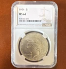 1924 Peace Silver Dollar $1 Philadelphia NGC MS64 Business Strike KM#150