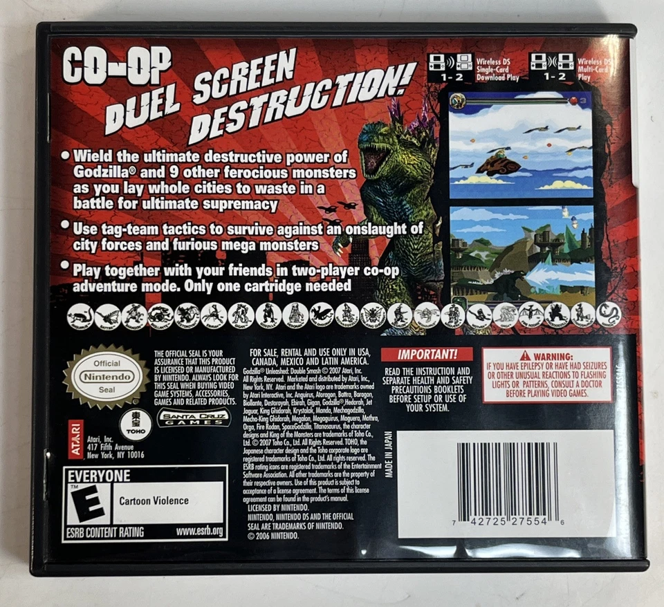 Godzilla Unleashed: Double Smash (Nintendo DS, 2007) Complete! Authentic! Tested - Image 3 of 4
