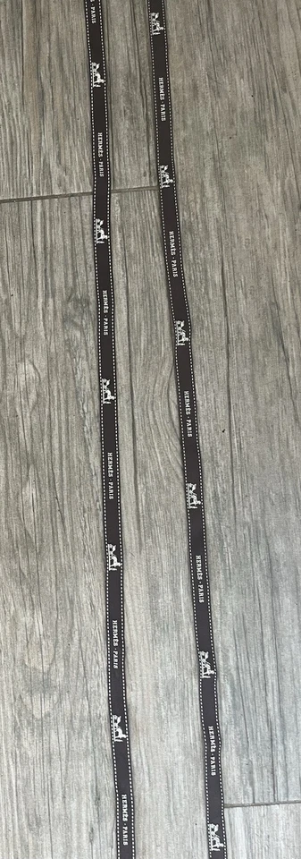 Genuino Hermes Paris Cintas Marrón 2 Beige Logo Envoltura de Regalo 56"&66” L & 1.5 cm W Foto 4 de 4