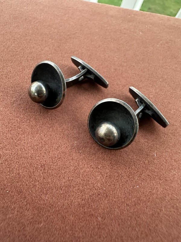 HANS HANSEN DENMARK VINTAGE STERLING SILVER MODERNIST CUFFLINKS/ Needs Repair