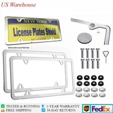 2pcs Chrome Stainless Steel License Plate Frame Car Tag Holder With Screw Caps