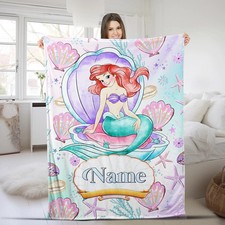 Custom Little Mermaid Blanket, Personalized Mermaid Fleece Blanket