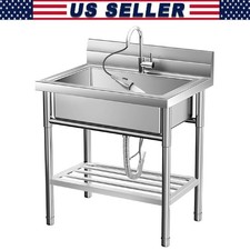 Stainless Steel Utility Sink, Free Standing Single Bowl Commercial Kitchen Sink