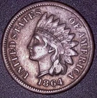 1864  L ,  INDIAN HEAD CENT 1C , XF GRADE , FULL LIBERTY. BEADS ,POINTED BUST /L