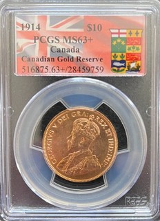 1914 Canada $10 Gold Coin PCGS MS63 Canadian Gold Reserve