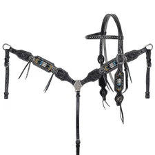 Sacred Feather Beaded Browband Headstall & Breast Collar & Reins NEW