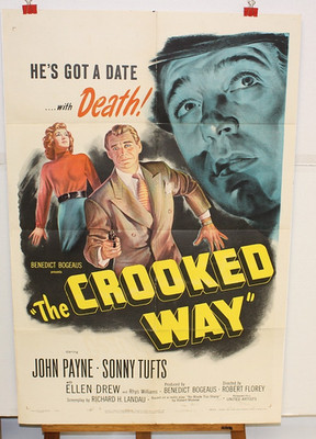 ORG MOVIE POSTER THE CROOKED WAY 1sh 1949 cool art of John Payne & Ellen Drew