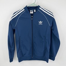 Adidas Track Jacket Kids Medium Blue Full Zip Trefoil 3-Stripe SST NWT