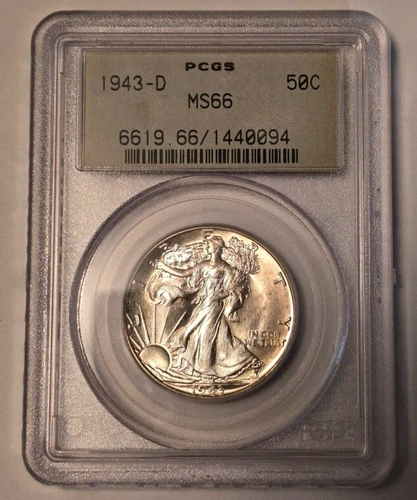 1943-D Walking Liberty Silver Half Dollar PCGS MS 66 OGH