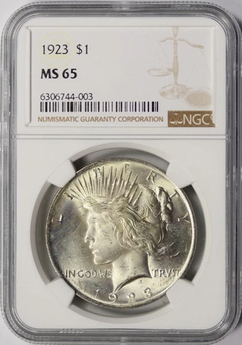 :1923-P 1$ SILVER PEACE DOLLAR BLAST-WHITE NGC GEM-BU MS-65 HIGHEST-GRADES