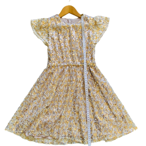 I Love Gorgeous Girl Party Dress Silver Gold Sequins Lining Cap Sleeve Sz 8-9 - Picture 10 of 16