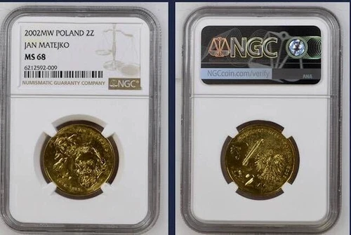 Poland 2 Zlote 2002 MW  NGC MS68 UNC Jan Matejko  NGC Census 2/0 Top Grade