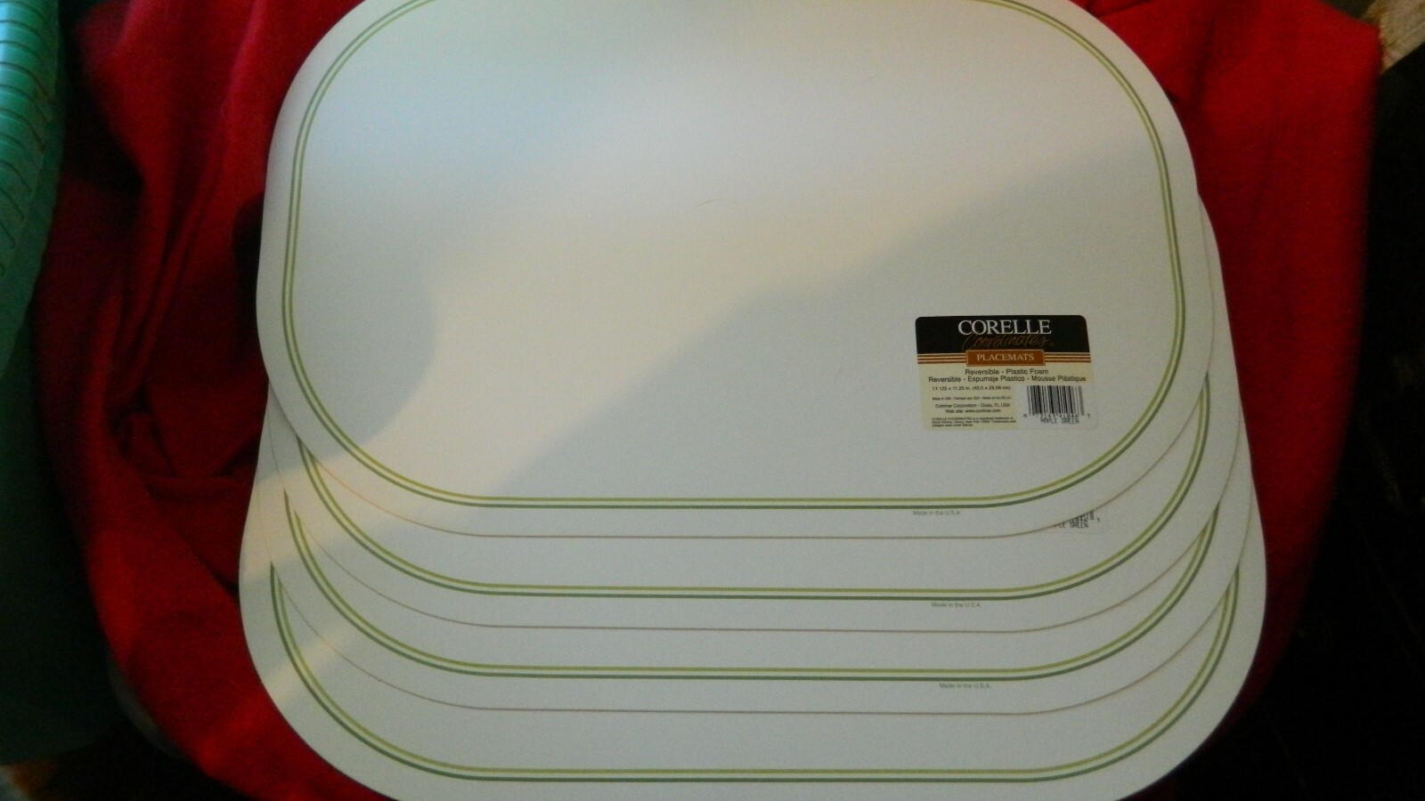CORELLE APPLE GREEN LEAVES PLASTIC FOAM PLACEMATS x4 NEW + LABELS FREE USA SHIP eBay