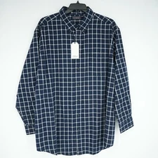 Roundtree & Yorke Long-Sleeve Flannel Shirt 2XB BIG Blue White  100% Cotton NWT