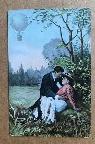 Fun Set of 4 Vintage Postcards: Romantic Couple with Approaching Hot Air Balloon - Picture 4 of 6