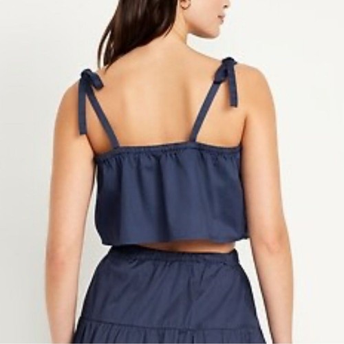 Old Navy Cami Crop Tank Top Cropped Tie Top Navy Blue Summer Festival Large - Picture 4 of 10