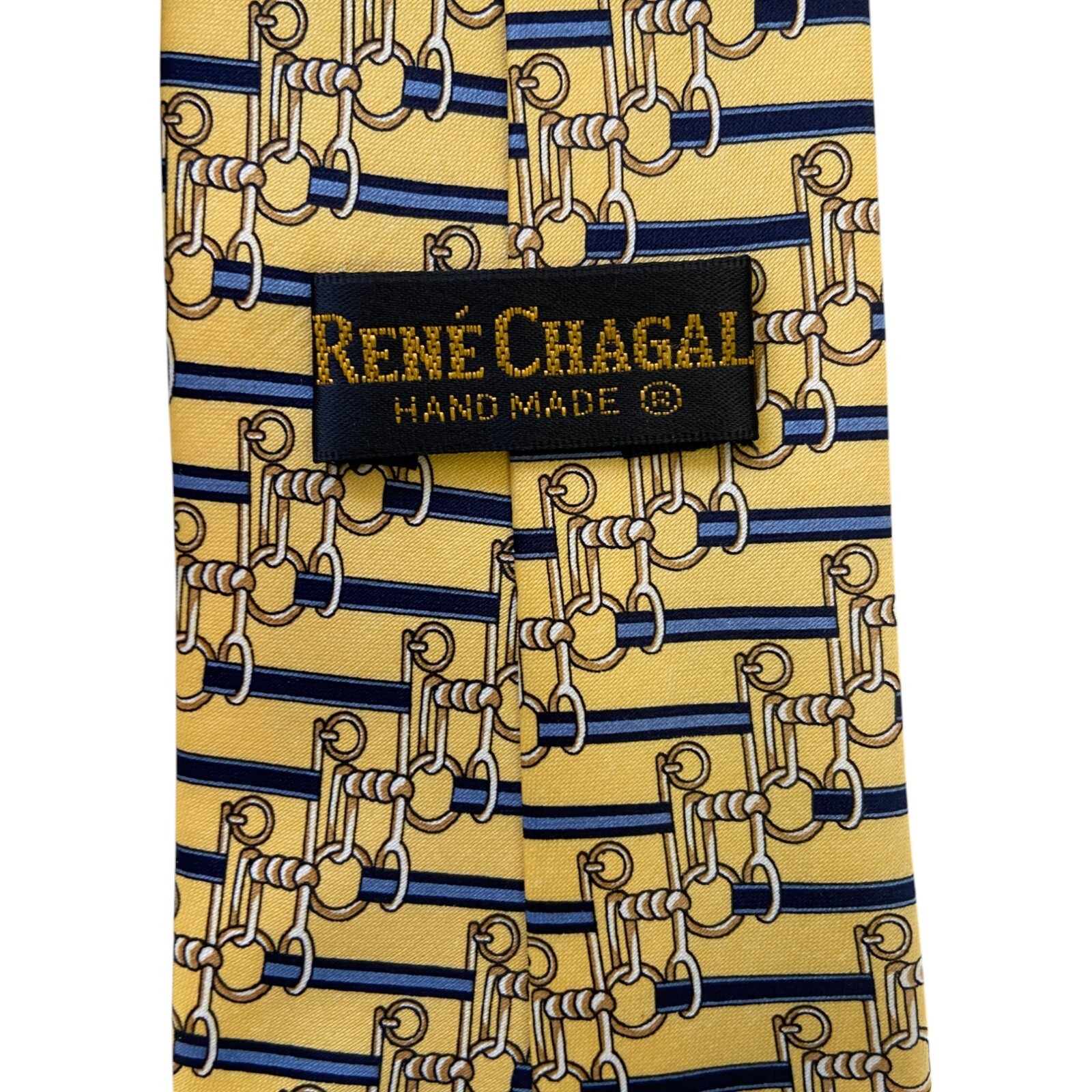 Rene Chagal Handmade Novelty Chain Print Yellow Wide Silk Tie image 2