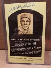 Signed Autographed Stanley Coveleski Yellow HOF Plaque Postcard - ALOA