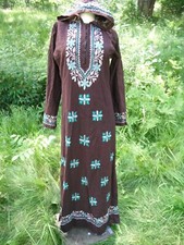 VTG. '70's robe caftan dress HIPPIE BOHO embroidered cotton made in INDIA S