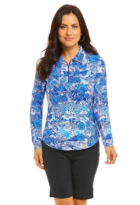 IBKUL Bamboo Garden 1/4 Zip Polo Shirt Long Sleeve Top UPF 50 Golf