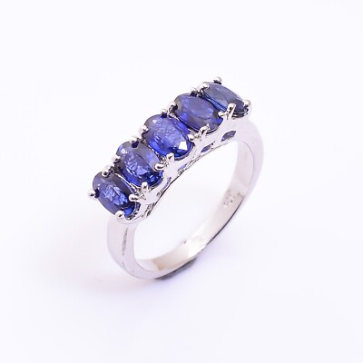 Beautiful Blue Sapphire Stone 925 Sterling Silver Women Designer Eternity Ring