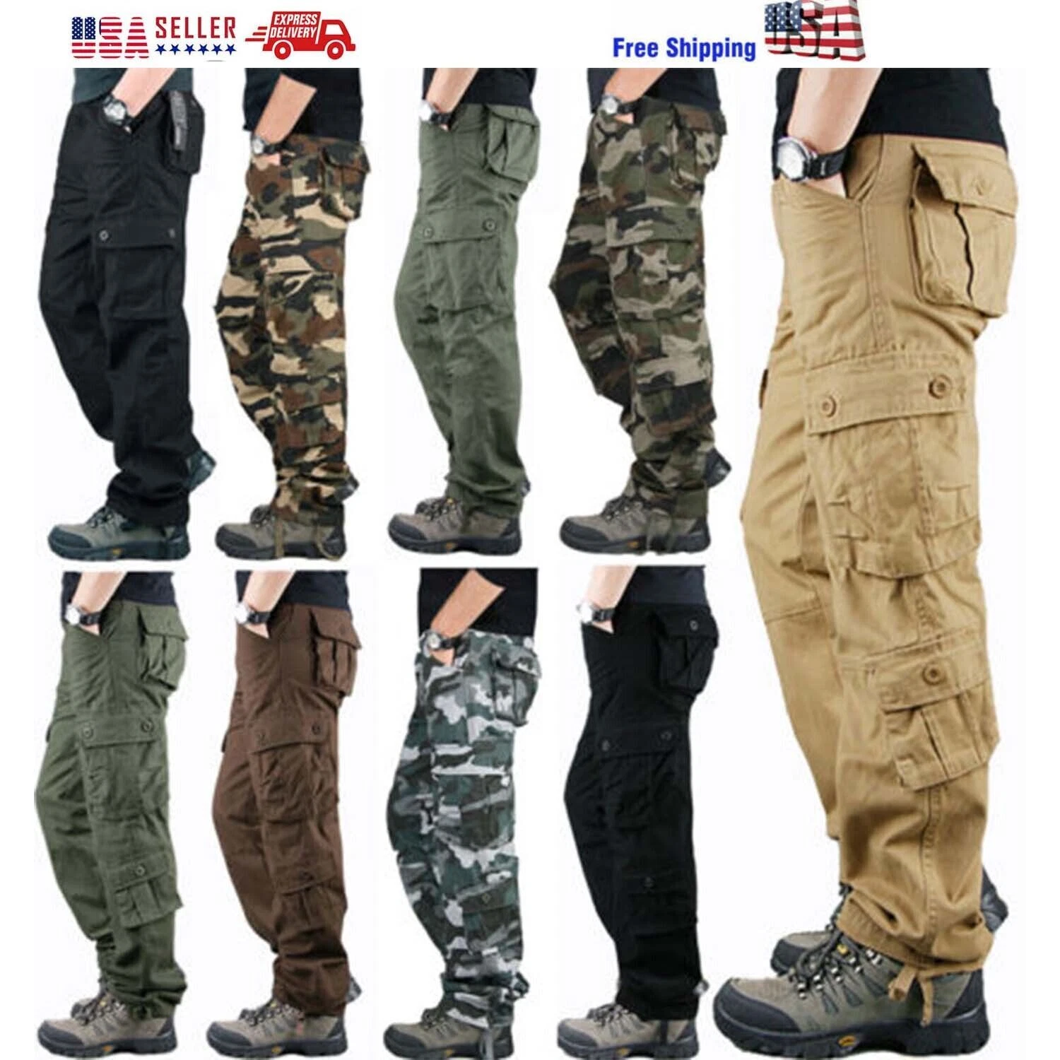 8 Pockets Men's Cargo Pants Cotton Work Trousers Tactical Combat Outdoor Pants
Opens in a new window