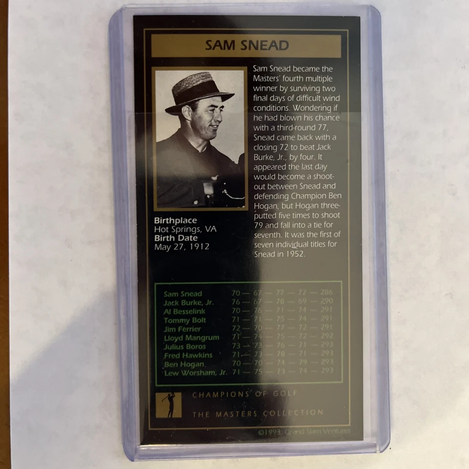 Champions of Golf 1952 Sam Snead The Masters Collection 1993 Trading Card - Image 2 of 2
