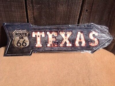 Texas Metal Arrow Sign 17" x 5" ↔ Vintage US Route 66 Novelty Home Wall Decor