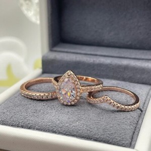 Authentic TearDrop Halo Pear shape Wedding Engagment Ring Set Moissanite Silver Ring Women
