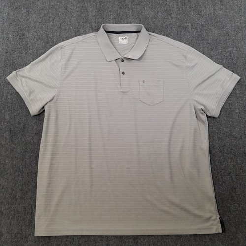 Izod Golfshirt Herren 3XL grau Performance Polo 2 Knopf Tasche gestreift Preppy