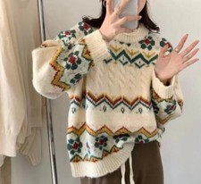 Womens Fashion Winter Crew Neck Long Sleeve Loose Warm Kniting Pullover Sweaters