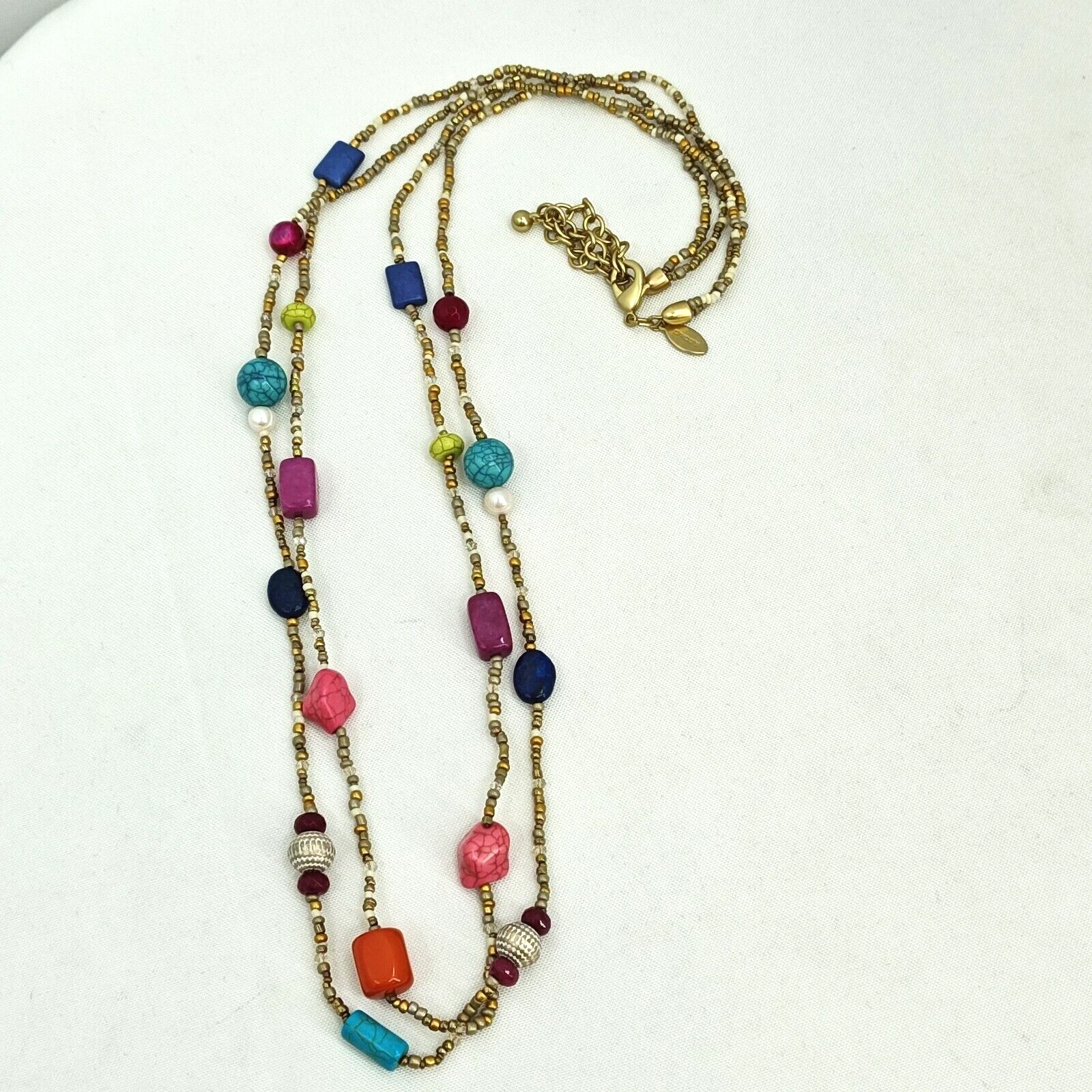 VETEMENTS Chicos Collana Statement 2 Fili Perline Acriliche Arancione Rosa Blu Verde