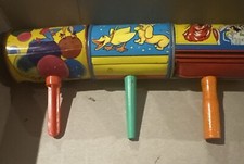 Vintage Tin Noisemaker Lot Shaker Type W Handle US Metal Toy Mfg Co Made US