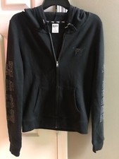 Victoria s Secret PINK Black Embellished Zip Up Hoodie Size Small From 2014 Ex C