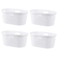 Idotry 40L Large Laundry Basket Plastic Stacking Clothes Hamper (4 Packs, White)