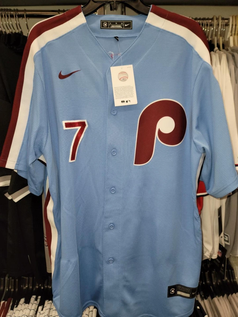 3105 Nike Philadelphia Phillies TREA TURNER REAL BLUE White P/S Baseball  JERSEY