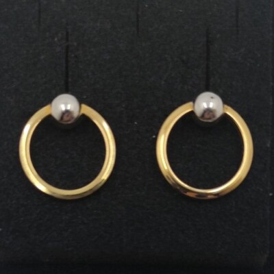Pendientes oro 18k 750 Mls. Aro Con Bola Oro Blanco. Ref 210-592-2A
