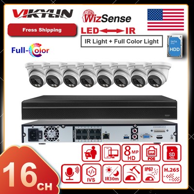 Vikyl 8CH ColorVu 4MP CCTV IP Camera System Kit IR+Full Color MIC 8POE NVR Lot