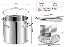 AOSION 24 Quart Stainless Steel Stock Steam Pot w/ Lid 3-IN-1 Heavy Duty NEW(38D